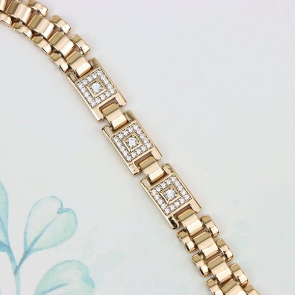 "Elegant Square Motif Rose Gold Bracelet with CZ Accents, XPBL0920 - Picture 4 of 13
